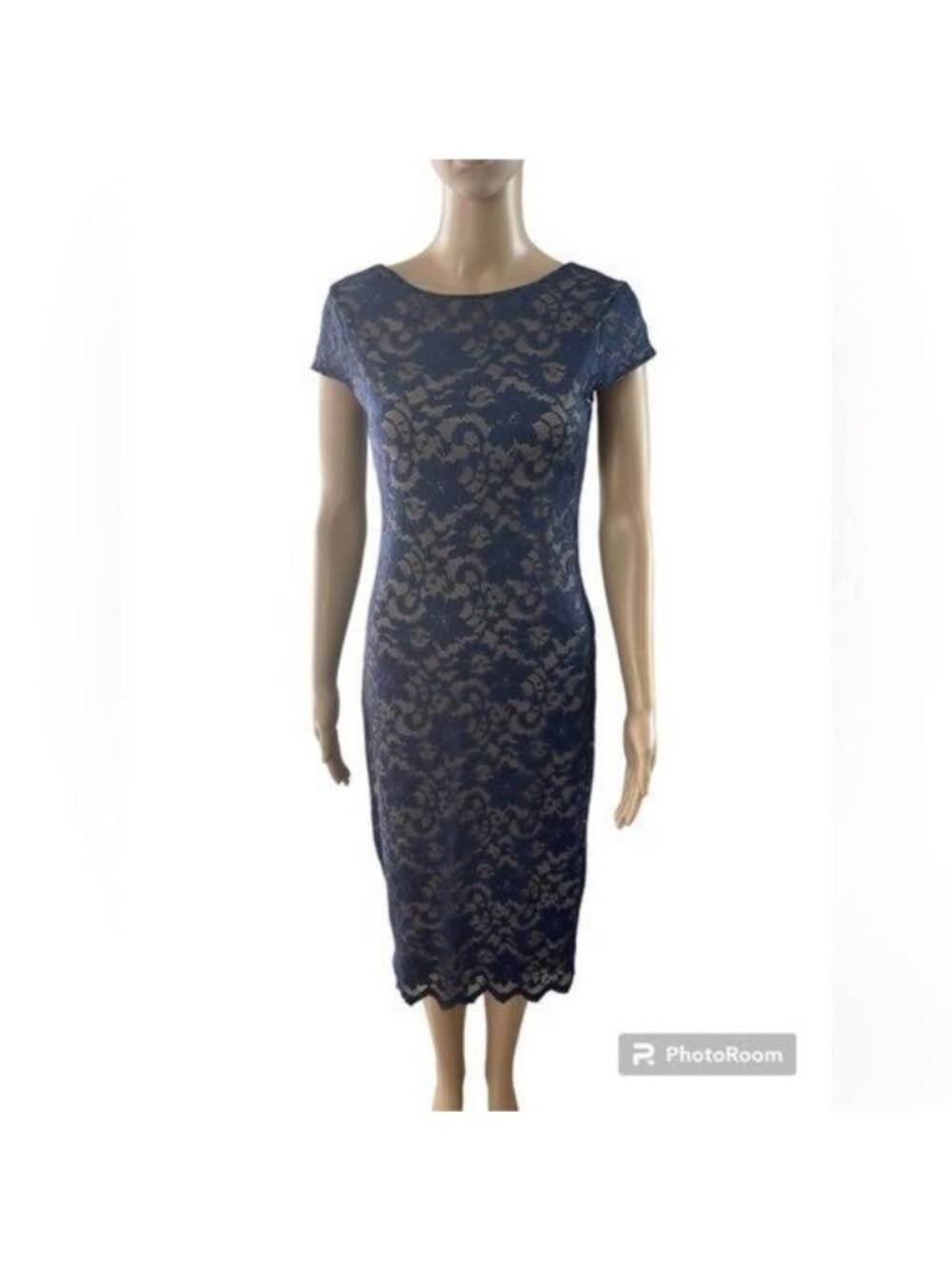 Cato Blue Floral Lace Mini Dress Over Nude Lining Size XS